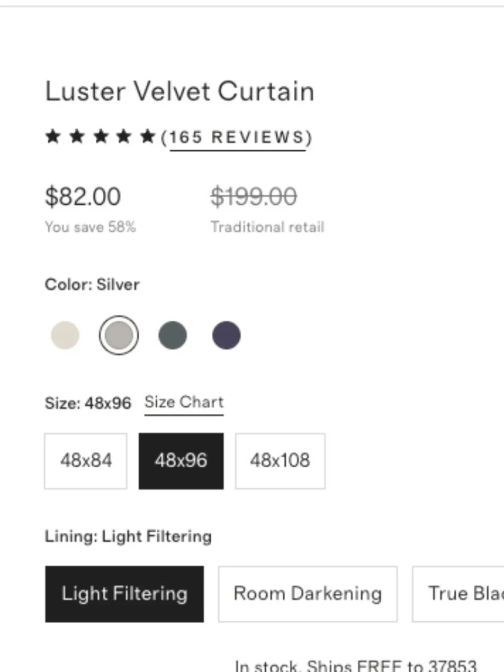 NWOT Quince Luster Velvet Curtain Panel 48x96 Silver Light Filtering Luxe (24)
